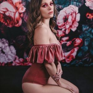 Pink Velvet Off Shoulder Bodysuit